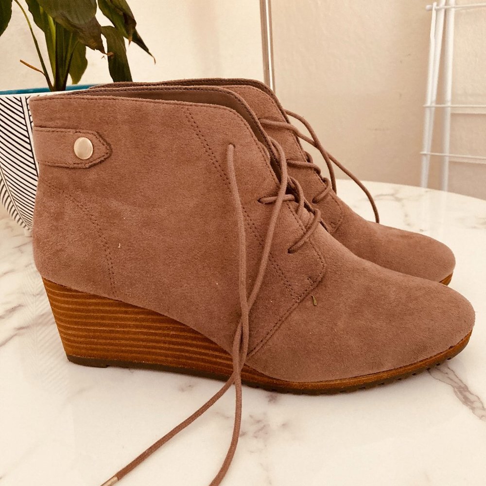 Vegan Suede Lace Up Wedge Booties Size 9